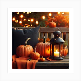 Autumn Pumpkins On A Wooden Bench Art Print