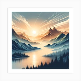 Sunset Mountain Landscape Art Print