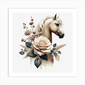 Horse With Roses Art Print