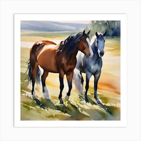 Two Horses In A Field Art Print