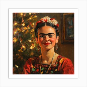 Frida Kahlo Frohe Weihnachten, Malerei mit Weihnachtsbaum Art Print