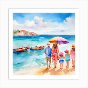 Watercolor Family On The Beach Art Print