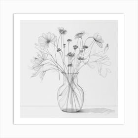 Line Drawn Flowers In A Vase 1 Art Print