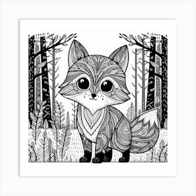 Line Art fox 3 Art Print