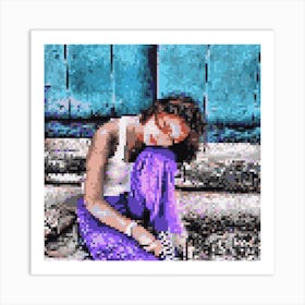 Girl Sitting On Steps By Person Art Print