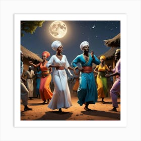 African Dancers At Night 1 Art Print