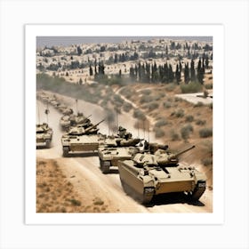 Israeli Tanks On A Dirt Road Art Print