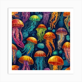 Jellyfish Seamless Pattern Art Print