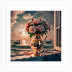 Roses On A Window Sill 1 Art Print