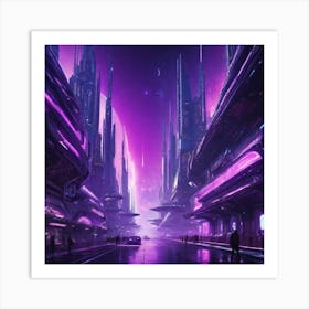 Futuristic City Purple I Art Print