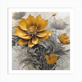 Gold Flowers In A Vase Art Print