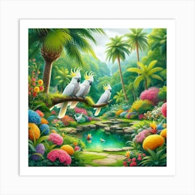 Two Cockatoos In The Garden Art Print