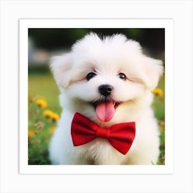 Cute Puppy With Red Bow Tie 1 Art Print