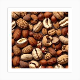 Many Nuts On A Brown Background 1 Art Print