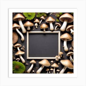 Mushroom Frame On Black Background 1 Art Print