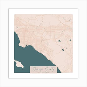 Orange County California Pink and Blue Cute Script Street Map Art Print