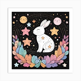 Rabbit With Stars - Premium T-Shirt Art Print