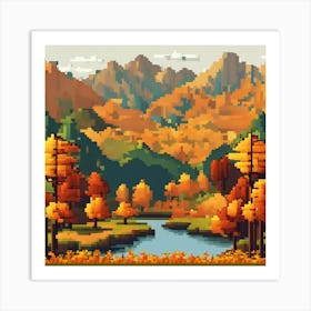 Autumn Landscape Pixel Art Art Print