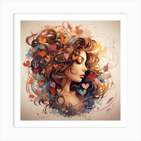 Woman and A Heart Of Love Art Print