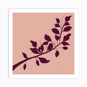 Branch with Burgundy Leaves Light Pastel Orange Background 1 Art Print