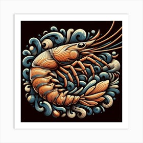 Artistic Shrimp Amidst Ocean Waves Art Print