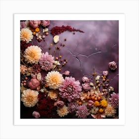 Autumn Flowers On A Purple Background Art Print