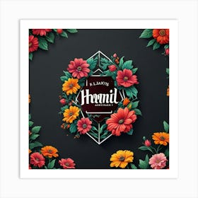 Floral Wreath With Flowers Art Print