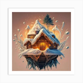 Wooden hut snow 12 Art Print