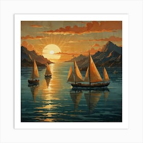 Sailboats At Sunset 7 Art Print