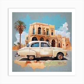 Old Car In Front Of Building Art Print