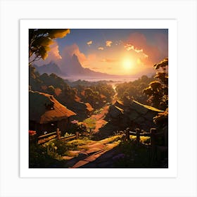 Village At Sunset 3 Art Print