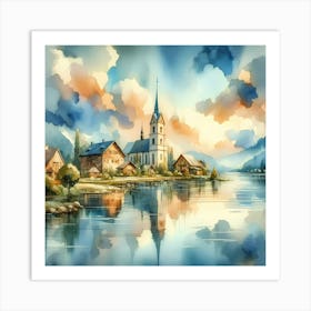 Village By The Lake Art Print