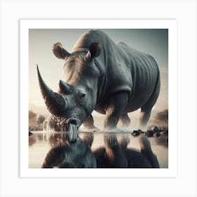 Rhino In Water Art Print