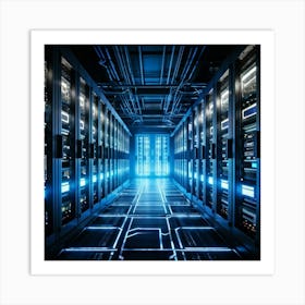 Advanced Data Center Interior Cabling Meticulously Organized In Vibrant Colors Rows Of Servers Wit Art Print