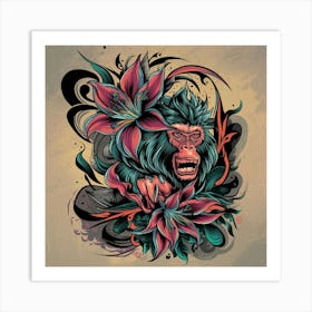 Gorilla With Flowers Art Print