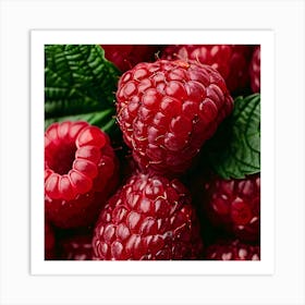 Raspberries With Green Leaves Art Print