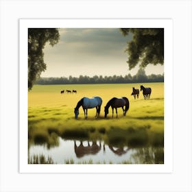 Horses Grazing In A Field 4 Art Print