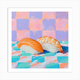 Nigiri Sushi Checkerboard Background 1 Art Print
