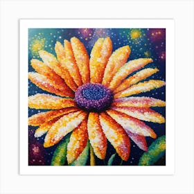 Pointillist on canvas "Flower of Daisies" 3 Art Print