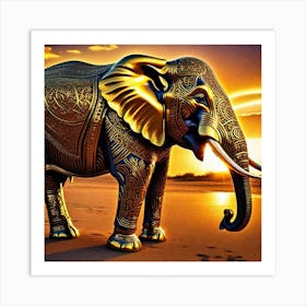 Golden Elephant At Sunset Art Print