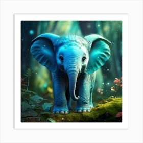 Firefly Adorable Turquoise Baby Elephant In Fantasy Forest 3349 (2) Art Print