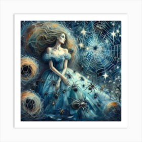 Girl In A Blue Dress Art Print