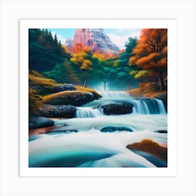 Waterfall In The Mountains 28 Art Print