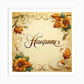 An Elaborate Display Of Calligraphy Gracefully Forming Happy Thanksgiving Greetings Swirling Wit (3) 1 Art Print