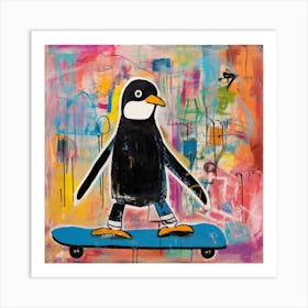 Penguin On Skateboard Art Print