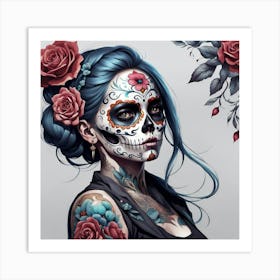 Tattooed sugar skull 1 Art Print