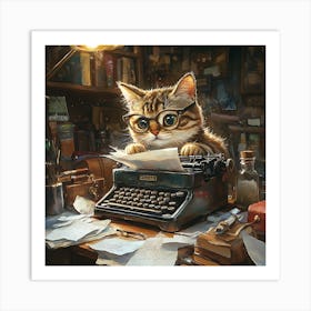 Funny Cat Writer Vintage 11 Art Print