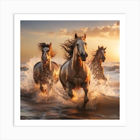 Horses Running At Sunset 1 Art Print