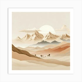 Landscape With mountain range beige 1 Art Print