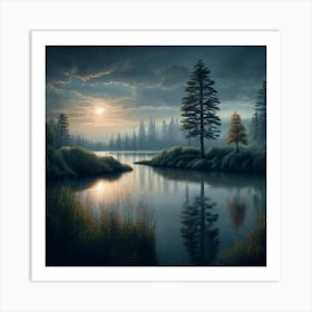 Sunrise Over A Lake Art Print